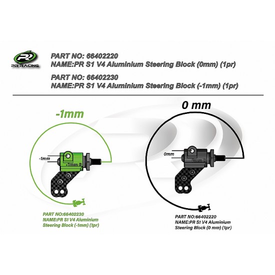 PR S1 V4 Aluminum Steering Block, -1mm, 1 pr.