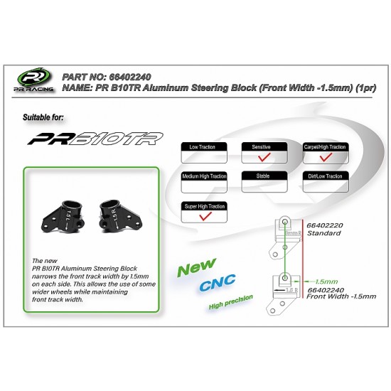 B10TR Aluminum Steering Block (Front Width -1.5mm) B10TR Aluminum Steering Block (Front Width -1.5mm)