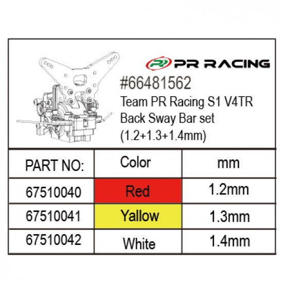 Team PR Racing V4TR Rear Sway Bar set (1.2+1.3+1.4mm) (1)